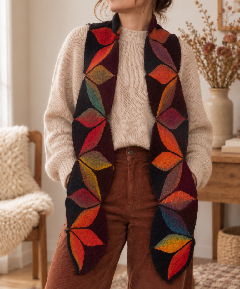 SORINA handgestrickter Schal mit buntem Blattmuster