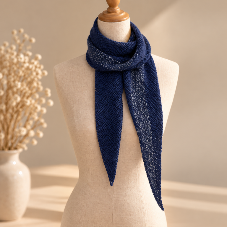 NERINA handgestricktes blaues Tuch mit feinen Blumen-Details